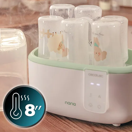 Vista 4 de Cecotec Nana BabyCare Digital Steriliser for up to 6 Bottles with Teat Holder, 8 Minutes Sterilisation and BPA Free