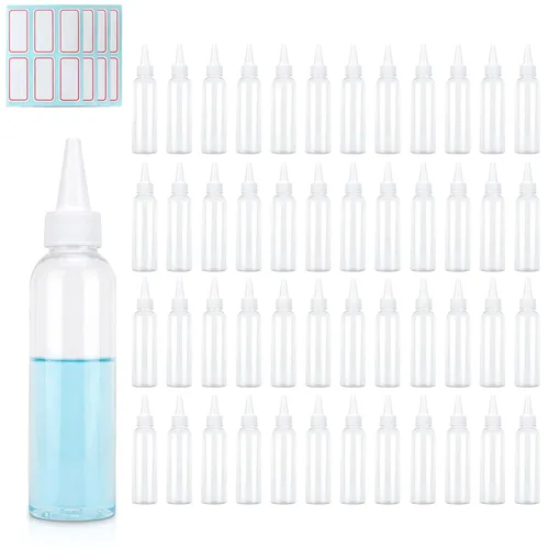 TRENDBOX Aplicador de botellas de plástico transparente de 2 onzas con tapa superior giratoria sin BPA para aceites y líquidos para el cabello 2 oz