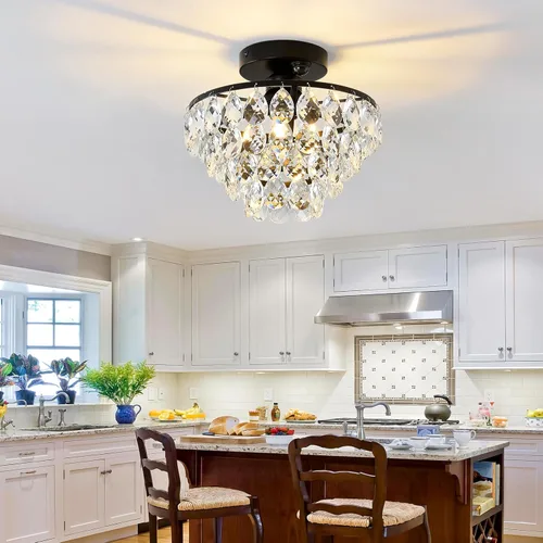 Vista 8 de YYJLX Lámpara de techo interior con sensor de movimiento moderna de cristal semiempotrada en color negro para pórtico, pasillo, entrada frontal