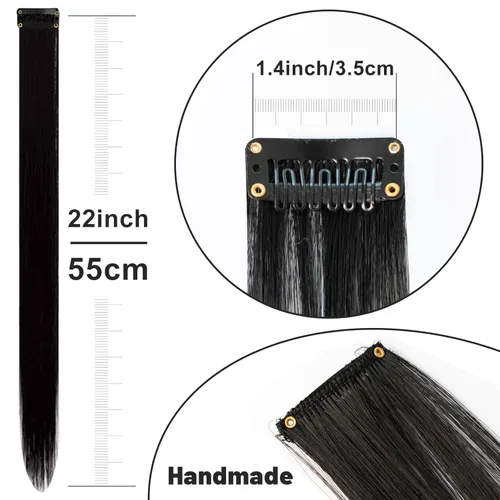 Vista 4 de Extensiones de cabello sintético de 22 pulgadas, extensiones de cabello sintético largo y lacio con clip, extensiones de cabello sintético para Negro