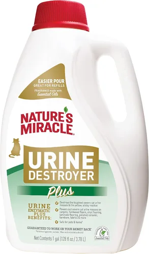 Vista 2 de Nature's Miracle Destructor de orina para gatos Plus 1 galón y removedor de olores de ropa de 32 onzas