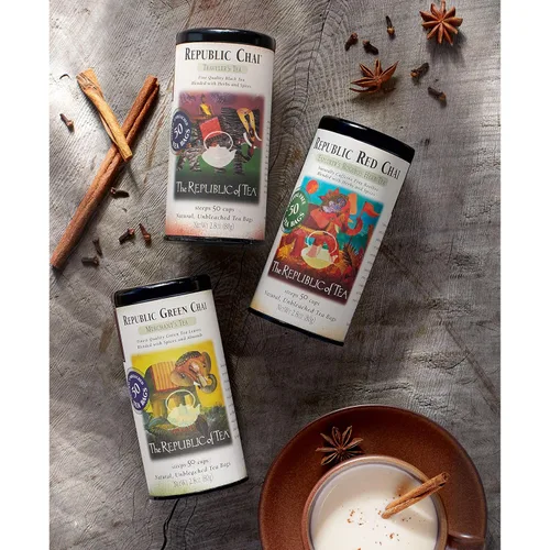 Vista 6 de The Republic of Tea - Té negro chai, lata de 50 bolsitas de té