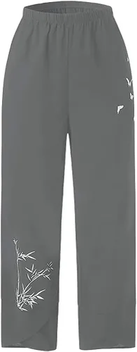 Vista 2 de Pantalones de verano para mujer, con bolsillos informales, de algodón, lino, pierna ancha, cordón elástico, cintura elástica, pantalones cortos