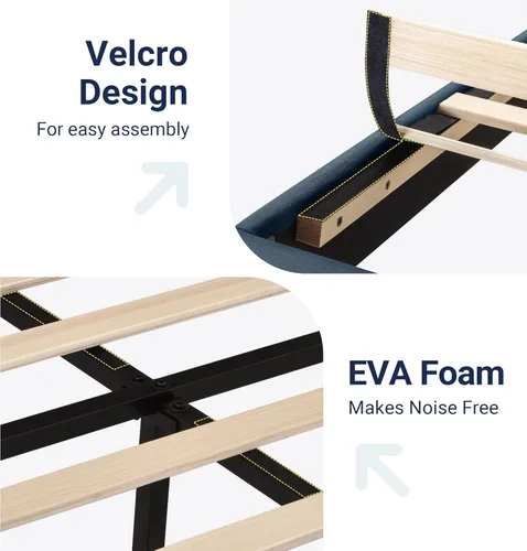 Vista 5 de Allewie - Base de cama tamaño King con cabecera tapizada en tela y soporte de listones de madera; base de colchón completamente tapizada; no Azul