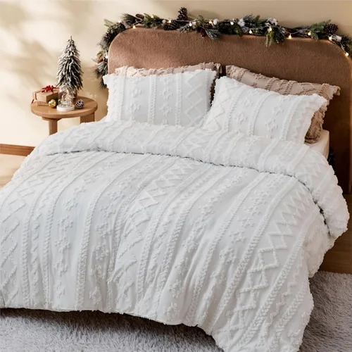 Vista 112 de Bedsure Funda de edredón bohemia para niños tamaño Queen (relleno de edredón/edredón no incluido) - Funda de edredón copetuda Queen para todas