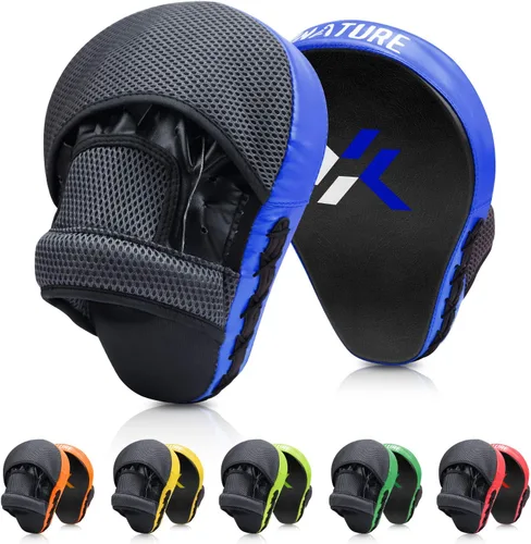 Xnature Curved Boxing Focus Mitts, MMA Punching Pads, Shock Absorbing Hook & Jab Training Pads for Boxing, Muay Thai & Kickboxing, Martial Arts Azul