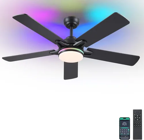 Vista 11 de Kviflon Ventiladores de techo con luces y control remoto, ventilador de techo moderno de 46 pulgadas con luz, ventiladores de techo negros