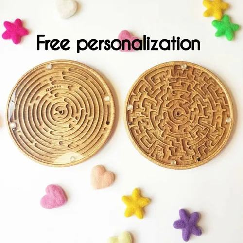 Vista 7 de Wooden Labyrinth Game double-sided Maze with three Steel Marble, Gift for Kids for Adults, Maze Brain Table Activity