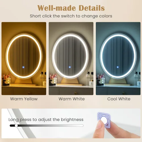 Vista 4 de CHARMAID Mesa de tocador de maquillaje con espejo iluminado, escritorio de tocador con 2 cajones grandes, 3 modos de iluminación ajustables, moderna