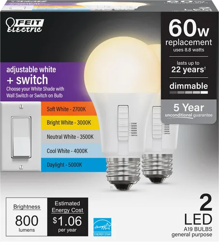 Vista 13 de Feit Electric Bombillas LED de 6 vías - A19 regulable 5CCT - Paquete de 2