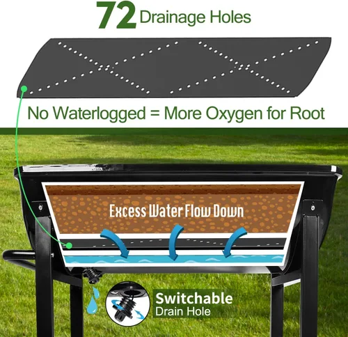 Vista 4 de Aveyas Macetero elevado de metal con ruedas con kit de jardinería, elevado, carrito móvil de jardín con patas, compatible con patio