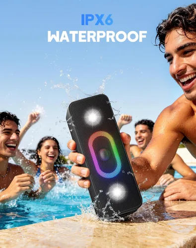 Vista 5 de OHAYO Bluetooth Speaker, Wireless Portable Outdoor Speakers, Bold Sound and Ambient Light, IPX6 Waterproof, 24H Playtime, TWS Pairing, Built-in Mic