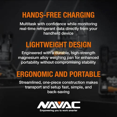 Vista 6 de NAVAC NRS2i01 - Báscula de refrigerante inalámbrica Pantalla de mano Bluetooth Capacidad de 220 libras Sartén de pesaje ligera de aleación