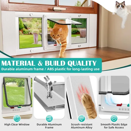 Vista 3 de Puerta de ventana de aluminio para mascotas para gatos - Inserto horizontal para puerta de ventana para gatos, ajustable para adaptarse a anchos