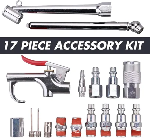 Vista 4 de WYNNsky 3/8" X 25ft PVC Air Compressor Hose Kit With 17 Piece Air Tool and Air Compressor Accessories Kit