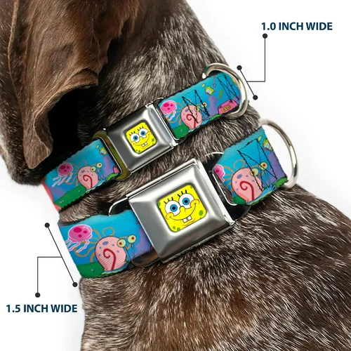 Vista 2 de SpongeBob SquarePants Buckle-Down - Collar de perro con hebilla para cinturón de seguridad, Bob Esponja y amigos, logotipo, 1 pulgada de ancho, se