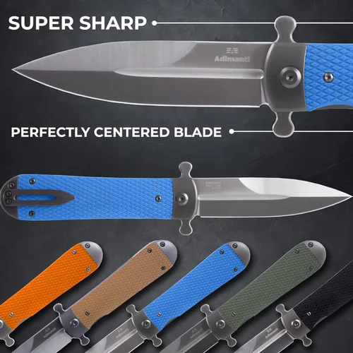 Vista 5 de Firebird GANZO Adimanti Samson-BL - Navaja de bolsillo plegable, hoja de acero D2, mango ergonómico G10 antideslizante con clip, equipo de caza, Azul