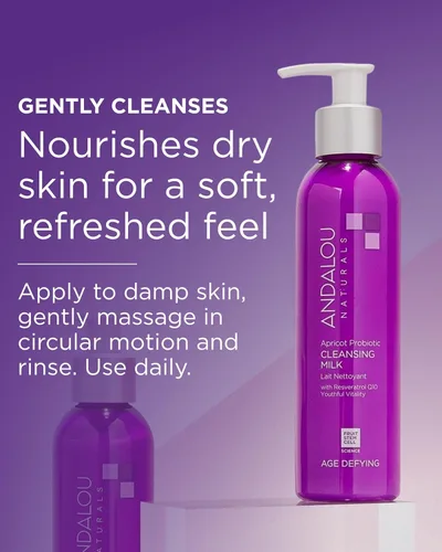 Vista 4 de Andalou Naturals - Leche limpiadora probiótica de chabacano, 6 onzas, paquete de de 1