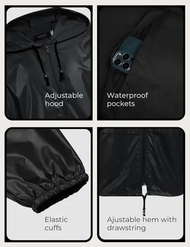 Vista 5 de COOFANDY Chaqueta impermeable para hombre, ligera, impermeable, con capucha, equipo de lluvia, viajes, senderismo, ciclismo