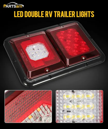 Vista 2 de Partsam 2 luces traseras LED dobles para remolque con montaje horizontal, luces traseras de doble parada, 33 LED, montaje en superficie, luces