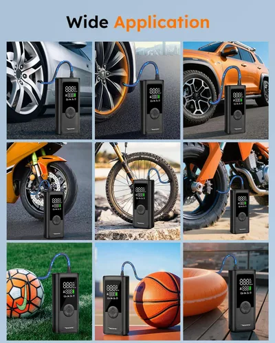 Vista 6 de VEEAPE Bomba pequeña para neumáticos de bicicleta, bomba de aire eléctrica portátil de 120 PSI con parada automática, inflador de bicicleta