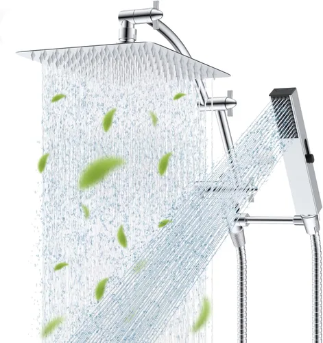 Vista 26 de Hibbent Cabezal de Ducha de Lluvia Filtrado Completamente Metálico de 10'' con Combo Manual, Vara de Ducha de Alta Presión, Brazo de Extensión