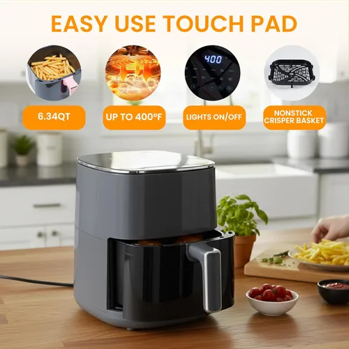 Vista 4 de HealSmart Horno freidora de aire digital 12 en 1 de 6.34 cuartos de galón, horno de convección multifunción de 1700 W con ventana de visión, cesta