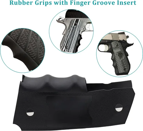 Vista 4 de 1911 Grips - Empuñaduras de goma para 1911 de tamaño completo Commander y Government Model, color negro (paquete de 2)