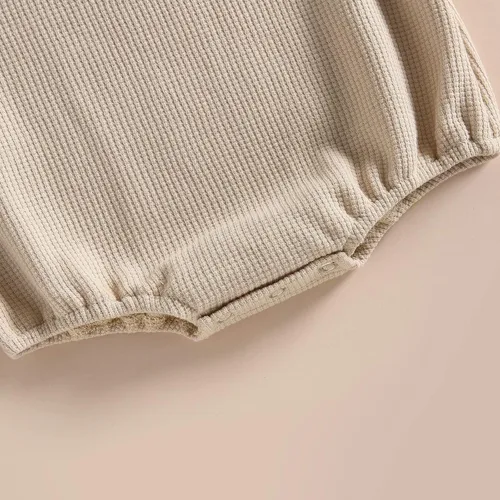 Vista 6 de Ropa de verano unisex para bebé, niño y niña, de manga corta, mameluco de punto gofre, con cuello redondo