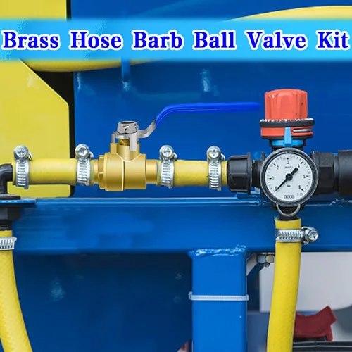 Vista 7 de Kit de válvula de cierre de púas de latón, válvula en línea de 58 pulgadas para mangueras de calentador, 2 abrazaderas de acero inoxidable