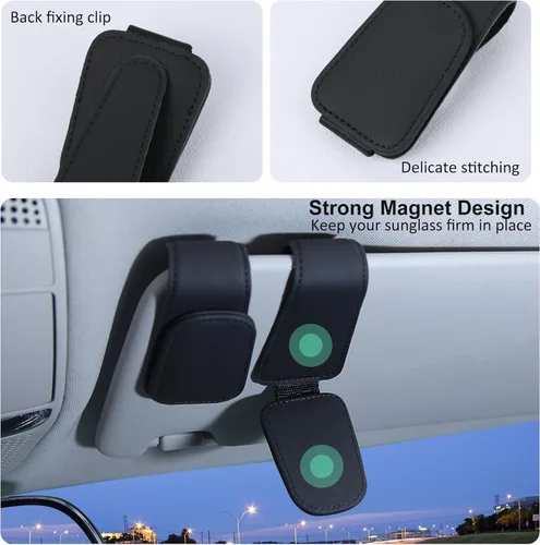 Vista 3 de 2 soportes para lentes de sol para visera de automóvil, clip magnético de cuero para visera de automóvil, clip para colgar gafas, adecuado
