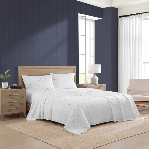 Vista 2 de Tommy Hilfiger - Sábanas para cama individual, ropa de cama de percal de algodón crujiente y fresca con funda de almohada a juego, juego de cama