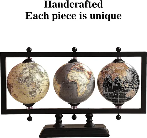 Vista 6 de Rely+ Juego de 3 globos terrestres de 4 pulgadas para escritorio, elegante decoración de oficina, soporte de metal resistente (no de plástico).