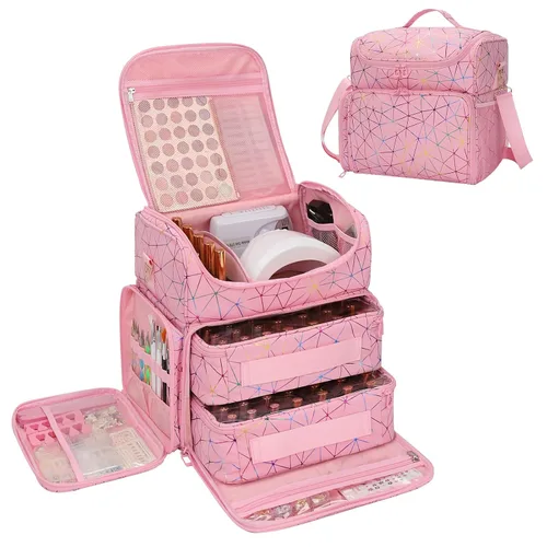 Vista 18 de CUBETASTIC Estuche organizador de esmalte de uñas extra grande con capacidad para 86 a 100+ botellas de esmalte de uñas y lámpara de uñas, bolsa