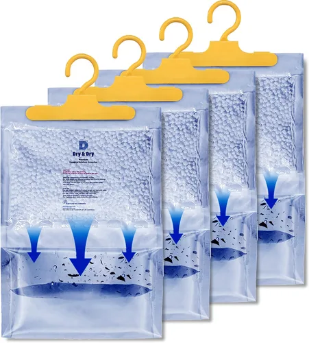 Vista 6 de Dry & Dry Paquete de 4 absorbentes de humedad prémium para el hogar, sótano y dormitorio, deshumidificadores pequeños
