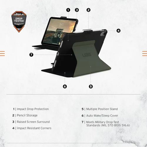 Vista 2 de URBAN ARMOR GEAR UAG Designed for iPad 11" A16 11th Gen 2025, 10.9" 10th Gen 2022 Case A3354 A3355 A2696 - Rugged Slim Protective Folio Cover with