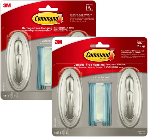 Vista 11 de Command Ganchos grandes de color níquel cepillado de 5 libras, 2 unidades de 2 ganchos de pared y 2 tiras Command para decoración de pared