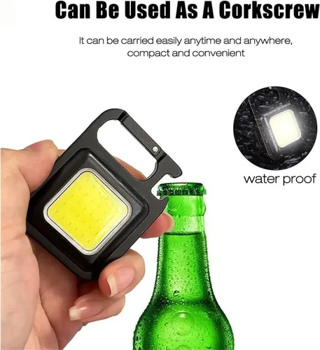 Vista 4 de COB - Linterna de llavero súper brillante, linterna COB recargable de 500 lúmenes, 4 modos de luz, con soporte plegable y base magnética, luz