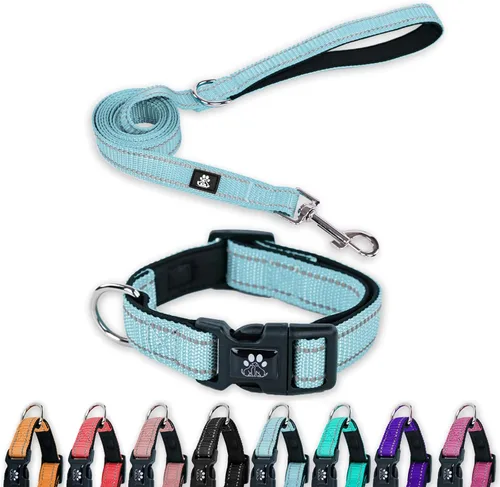 Vista 13 de FURRYFECTION Juego de collar y correa reflectante para perro con hebilla de liberación rápida, acolchado con neopreno, collar de nailon ajustable