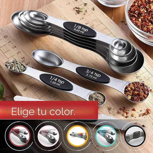 Vista 9 de Spring Chef - Juego de 8 cucharas medidoras magnéticas de acero inoxidable, color negro