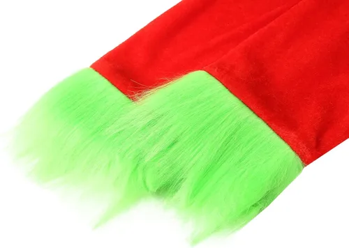 Vista 6 de BABAMOON Disfraz de cosplay de Navidad para niños y niñas, conjunto de 2 piezas de monstruo peludo verde de Papá Noel