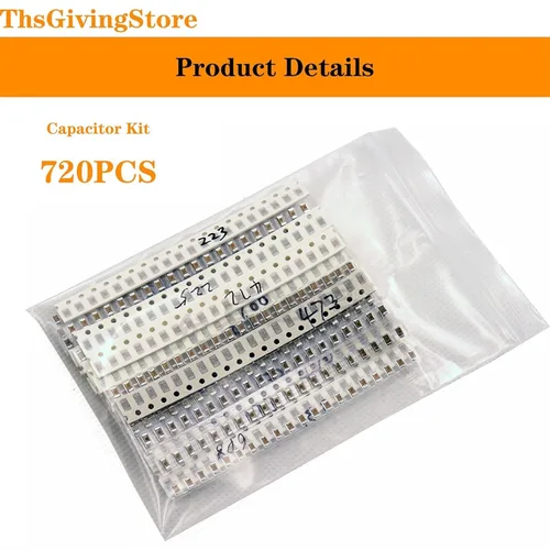 Vista 3 de Kit surtido de condensadores SMD 1206, 720pcs 36values x 20pcs 1pF-10uF SMD Micro condensador Muestras Kit, componentes electrónicos