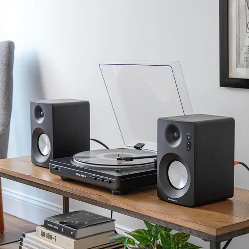 Vista 6 de Crosley KT400A-BK - Tocadiscos Bluetooth de 2 velocidades totalmente automático con altavoces estéreo S100A, color negro