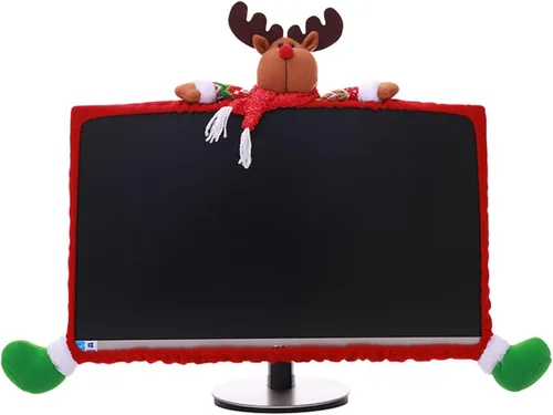 Vista 9 de Cubierta elástica para monitor de computadora de Navidad, decoración elástica de Navidad, borde de monitor de computadora de renos, cubierta