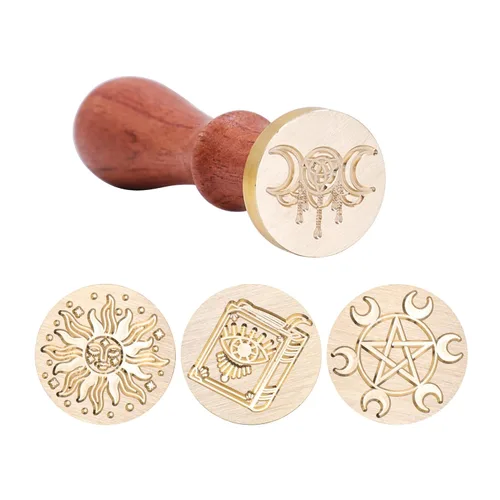 Vista 3 de SWANGSA - Juego de sellos de cera, estilo clásico, 4 cabezas de sello de cera y 1 mango de madera para invitaciones de fiesta de boda, cartas
