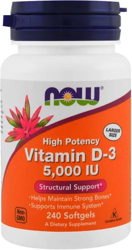 Vista 2 de Now Foods Now Supplements, vitamina D-3 5,000 UI, alta potencia, soporte estructural*, 240 cápsulas blandas (paquete de 4)