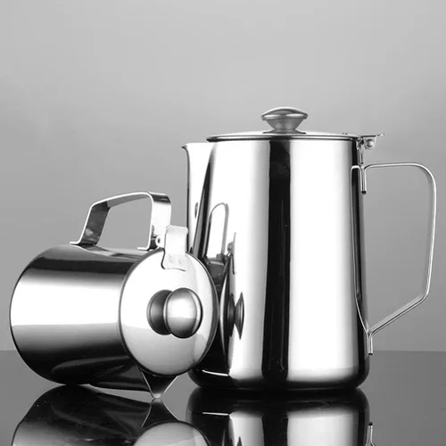Vista 8 de Luxshiny Jarra de espuma de leche de 20 onzas, acero inoxidable, 20.3 fl oz, taza de espuma de café, jarra de leche, taza de café utilizada