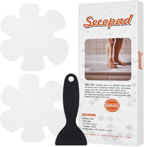 Vista 9 de Secopad Calcomanías para bañera antideslizantes, 24 piezas de peldaños de ducha de seguridad con raspado premium (negro)