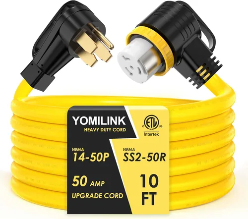 YOMILINK Cable de 50 amperios de 10 pies para RV/generador, certificado UL, conector de bloqueo, NEMA 14-50P a SS2-50R con bloqueo de torsión, mango
