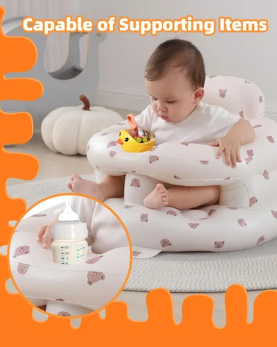 Vista 2 de Asiento de bebé inflable mejorado con bandeja para bebés de 3 a 36 meses, asiento de bumbo con bomba de aire integrada con bandeja, silla de bebé